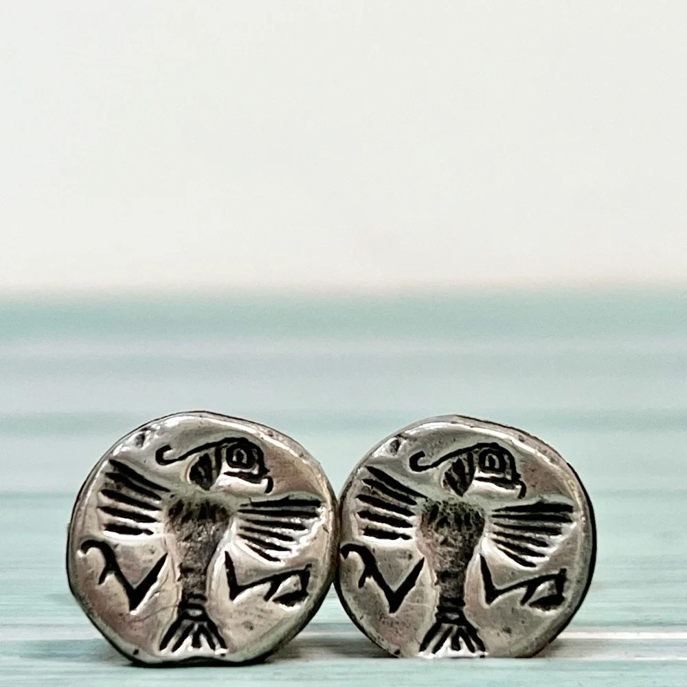 Vintage Native American Thunderbird Print Silver Cufflinks Unisex